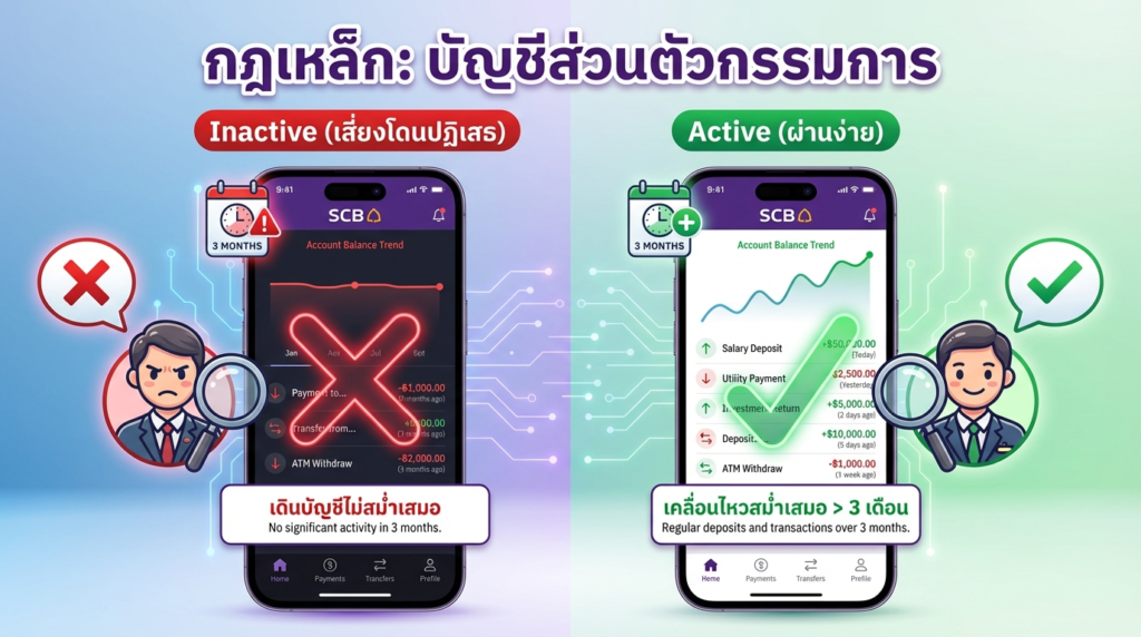 เงื่อนไขบัญชีส่วนตัวกรรมการสำหรับการ เปิดบัญชีบริษัท SCB ต้องมีการเดินบัญชีสม่ำเสมอเกิน 3 เดือน