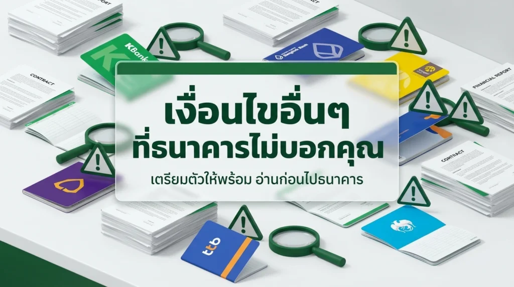 อินโฟกราฟิกสรุปเงื่อนไขแฝงในการเปิดบัญชีหจก. บริษัท เช่น การเช็กประวัติบัญชีส่วนตัว 3 เดือนของกสิกรไทยและไทยพาณิชย์ การตรวจหน้างานของธนาคารกรุงเทพ และการเช็กที่ตั้งผ่าน Google Maps ของ ttb